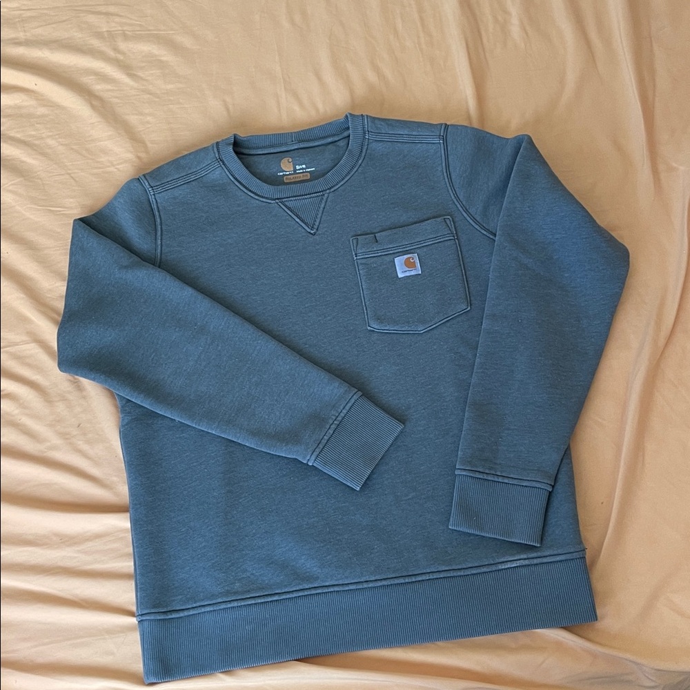 Classic Carhartt Blue/Green UNISEX Crewneck Sweatshirt with Lapel Pocket